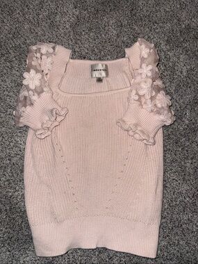 INDUSTRY Pink Floral Lace-Sleeve Knit Top